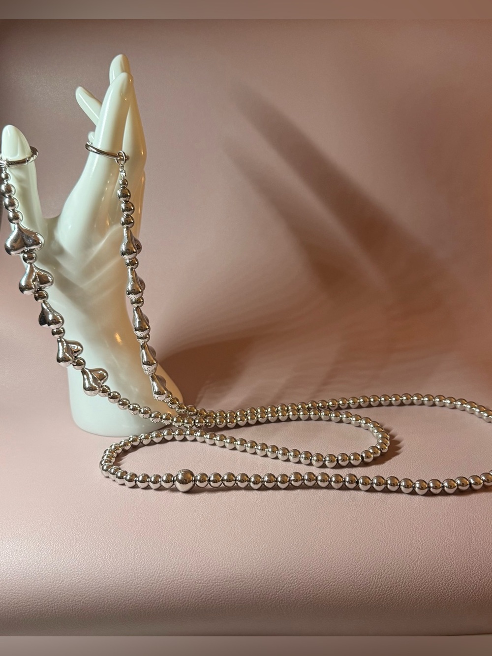 Classic Silver Beaded and hearts Phone crossbody chain/strap